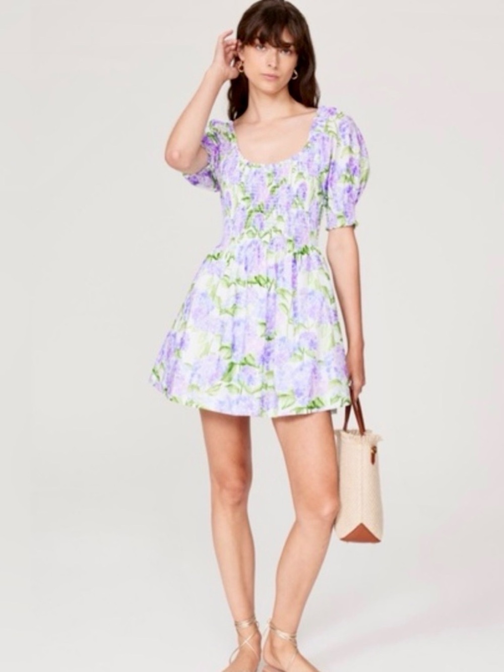 Floral Smocked Mini Dress in Lavender - Picture 4 of 7